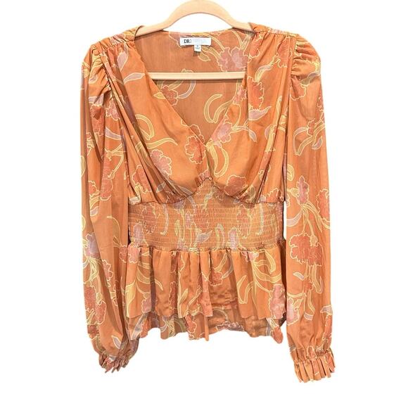 Y2K Orange Floral Sheer Baby Doll Boho Fairy Romantic Girly Top Medium - Picture 10 of 10